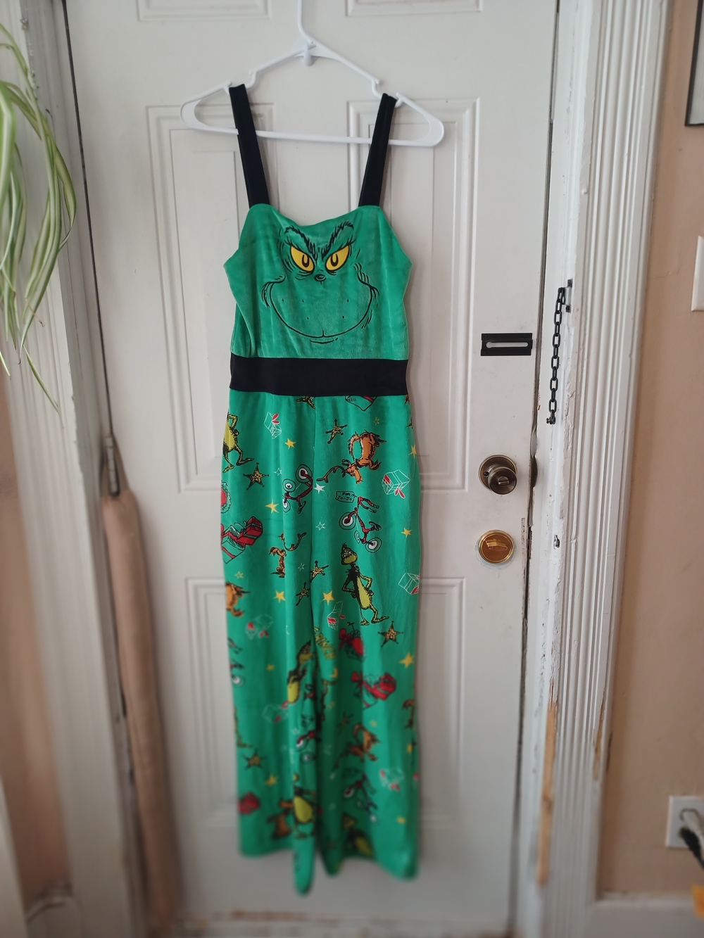 Green Grinch-Print Girls' Jumper Pajamas with Black Accents